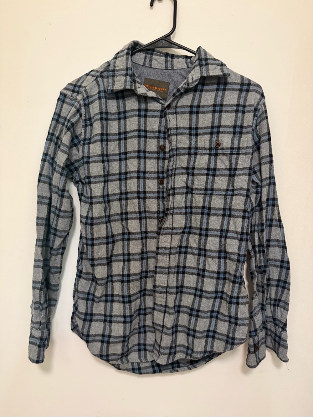 Northwest Men's Gray and Blue Plaid Cotton Button-Down Shirt
